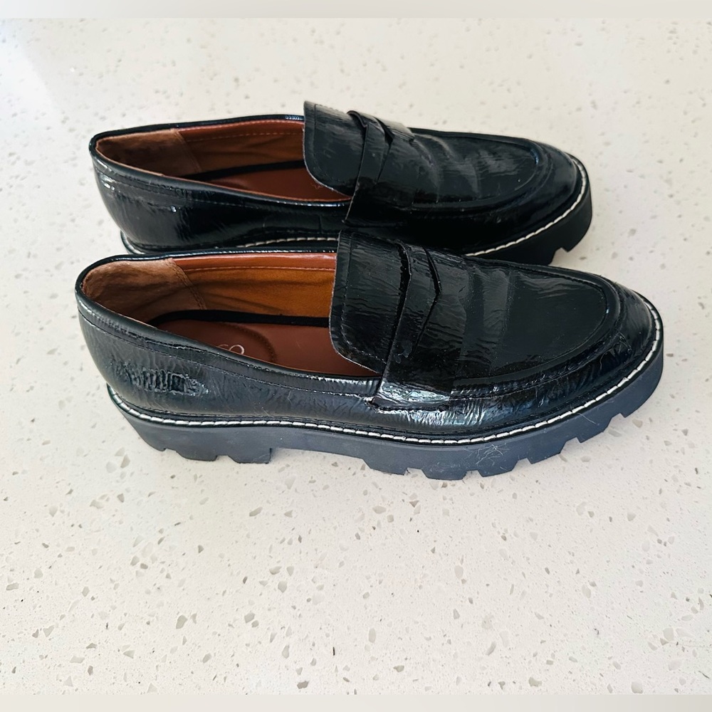 Franco Sarto Black Patent Leather Loafers Platform Shoes